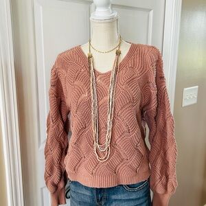 moon & madison V-Neck Cropped Sweater in Warm Rust